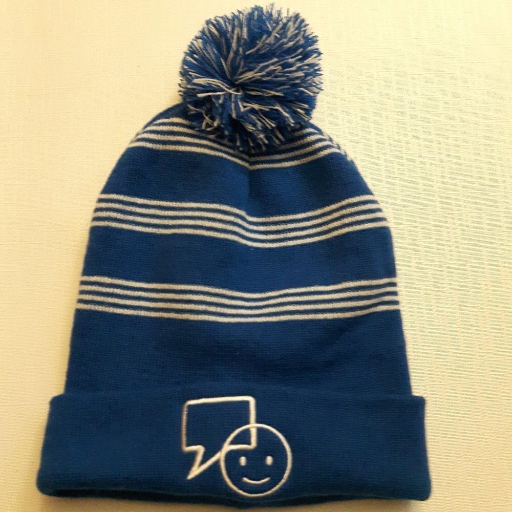 Bell Let's Talk Day White and Blue Striped Toque